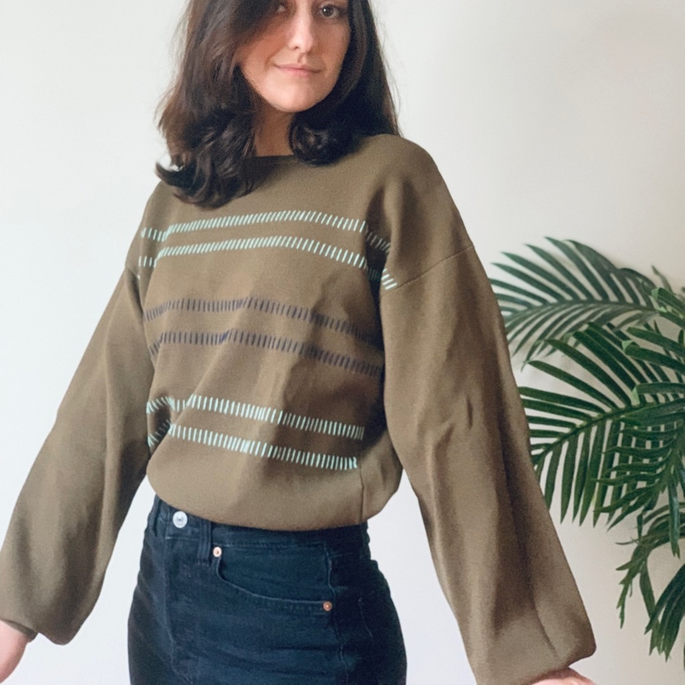 & Other Stories khaki sweater with balloon sleeves